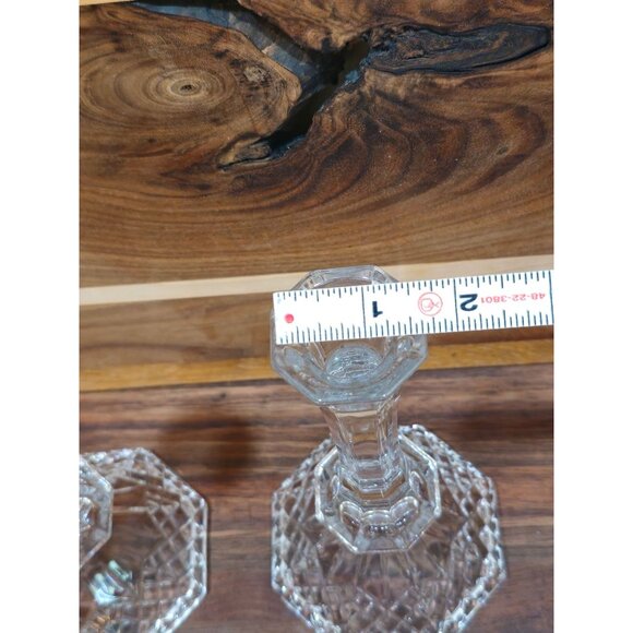 Vintage Cut Glass Crystal Candle Holders With Hexagonal Bases & Heart Detail - Picture 3 of 6